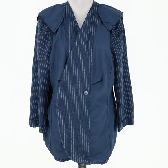 Lane Bryant Jacket Womens 14 Navy Blue White Linen Blend Stripe Blazer New FLAW - Picture 11 of 16
